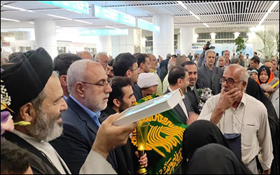 بدرقه نخستین کاروان حجاج ایرانی حج تمتع ۱۴۰۲ در ترمینال سلام فرودگاه حضرت امام خمینی (ره)