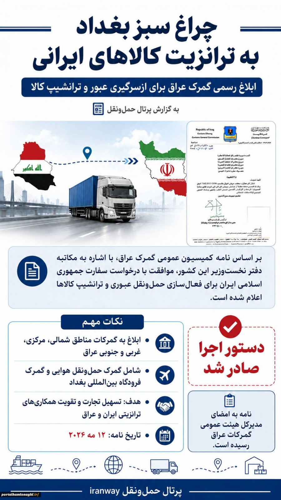 چراغ سبز بغداد به ترانزیت کالاهای ایرانی