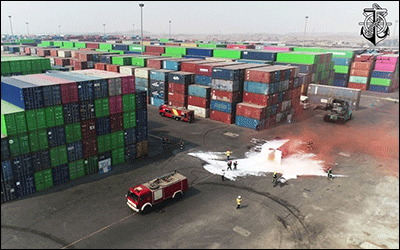 برگزاری موفق رزمایش پدافند غیرعامل شیمیایی در محوطه کالاهای خطرناک بندر شهید رجایی