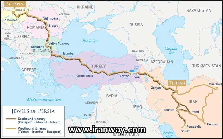 نقشه مسیر سیر قطار عقاب طلایی دانوب